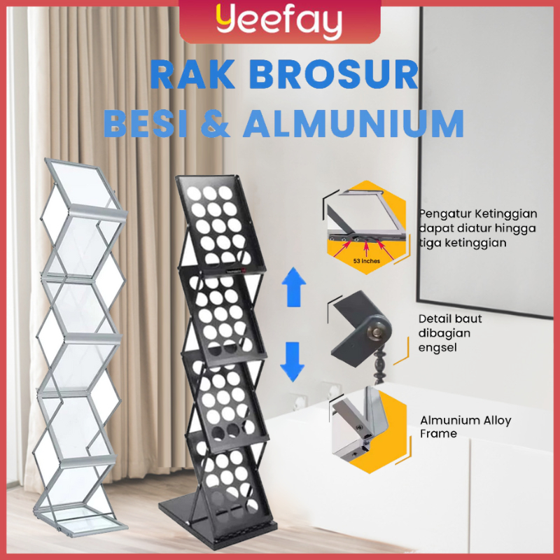 Rak Brosur / Rak Display / Rak Majalah 4 Susun Lipat Besi 4 Susun Rak Brosur Stainless Aluminium Rak