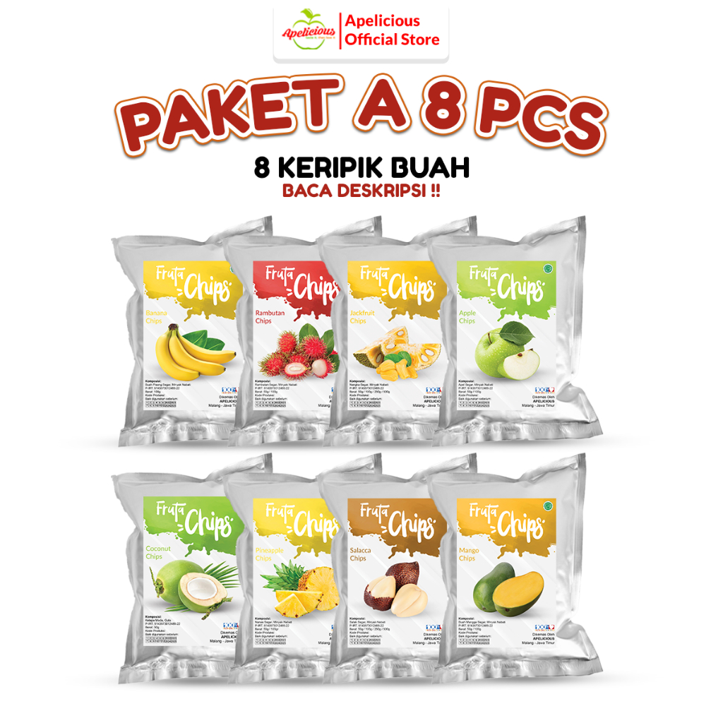 

APELICIOUS BARU Paket HEMAT 8pcs KERIPIK (Buah, Sayur, KRUPUK Buah)