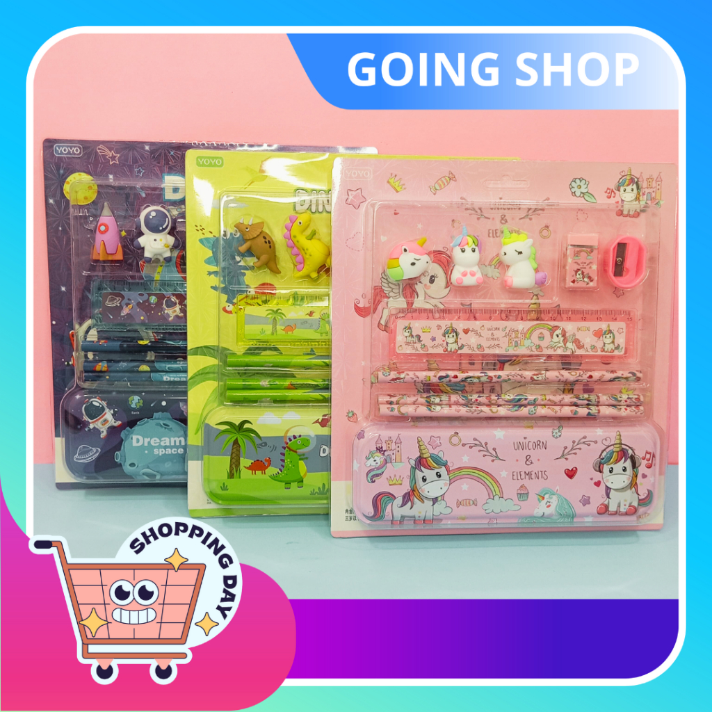 

[ GS ] STATIONARY PENSIL SET LENGKAP KOTAK PENSIL PENGGARIS PENGHAPUS KARAKTER