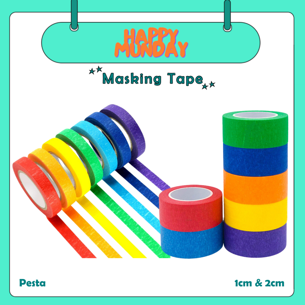 HappyMunday Masking Tape Warna Warni / Isolasi Kertas / Selotip Kertas Warna Warni