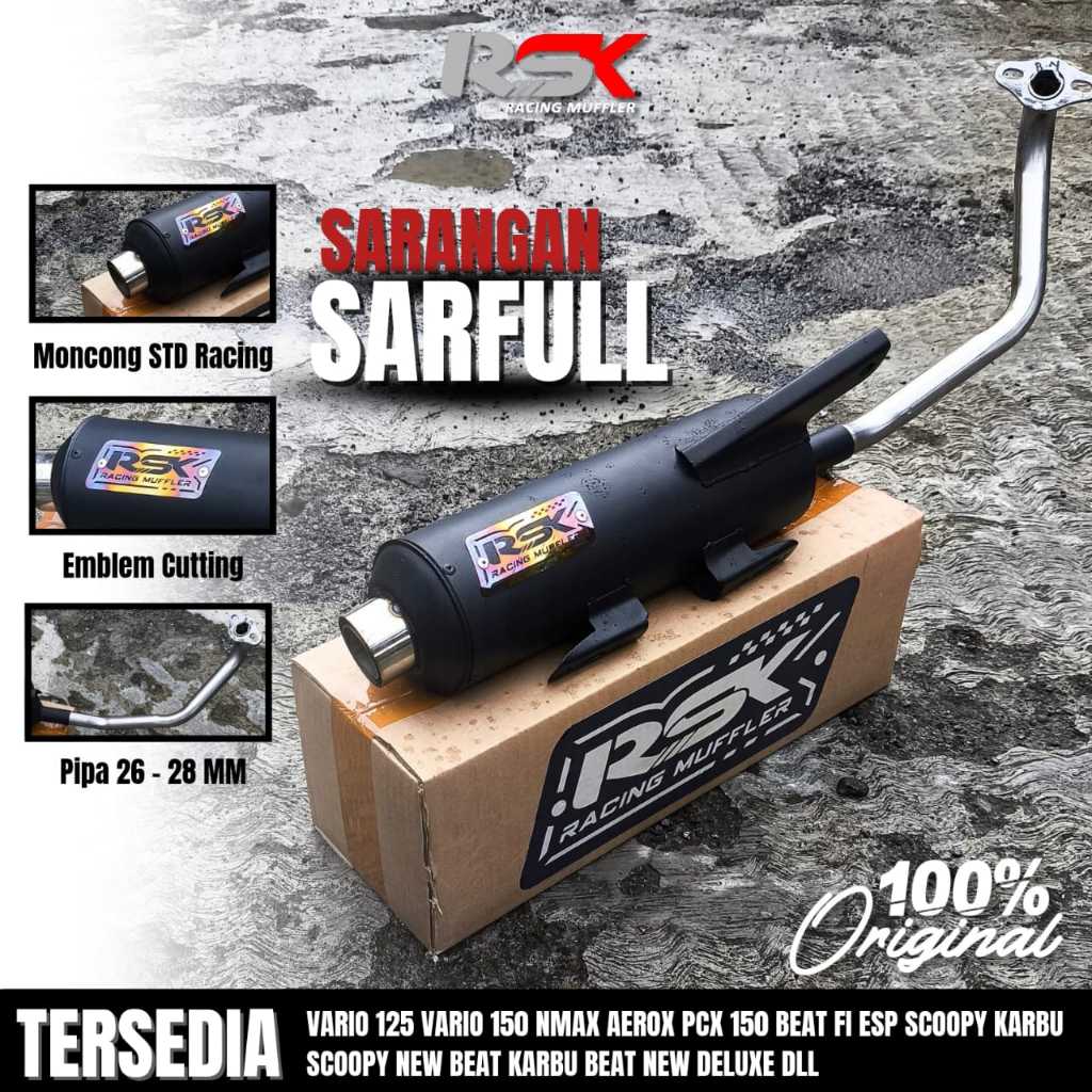 Knalpot Standar Racing Original Street Suara Bass Adem Fullset Muffler Cover Leheran untuk Vario 110
