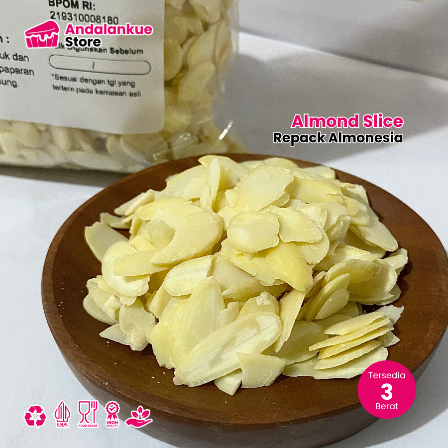 

Almond Slice Mentah Iris Tipis Tanpa Kulit (Blanched Slice Almond) Isi 250 gr | 500 gr | 1 kg
