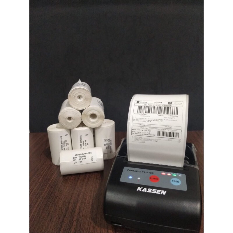 kertas stiker 58mm printer thermal / kertas label printer thermal resi stiker