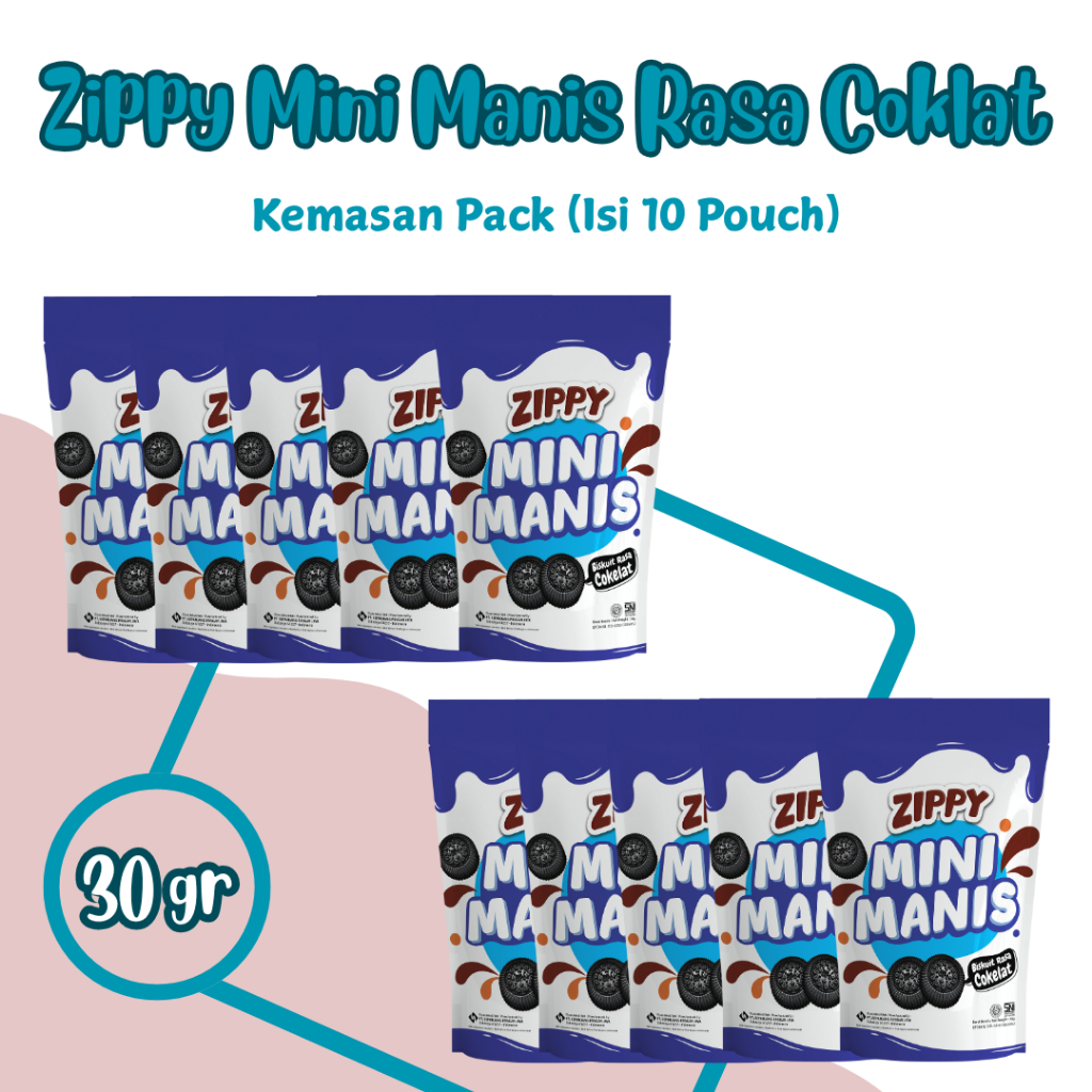 

ZIPPY MINI MANIS RASA COKLAT Biskuit Kemasan Pack - Isi 10 Pouch