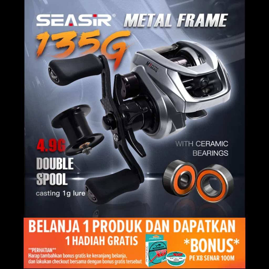 [OFFICIAL] SEASIR M1 Reel BC BaitCasting Reel Pancing, 2 Spool Kumparan+135G Rangka Logam Ultraringa