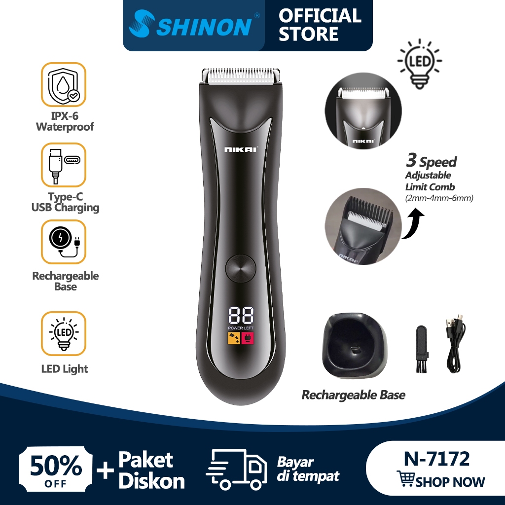 NIKAI N-7172 Body Trimmer Alat Cukur Bulu Kemaluan & Area Sensitif Multifungsi Alat Pangkas Rambut T