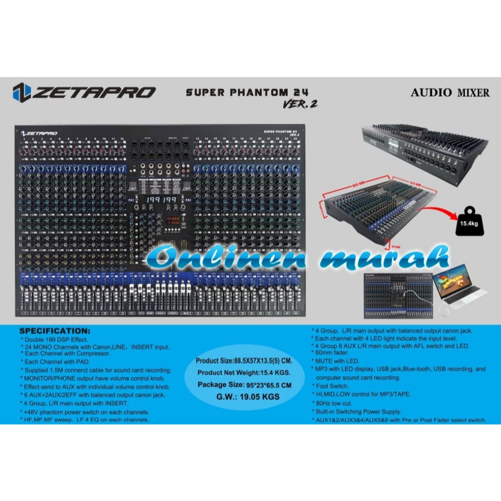 Mixer 24 Channel ZETAPRO SUPER PHANTOM 24 VER.2 / VER 2 Double Effect Original