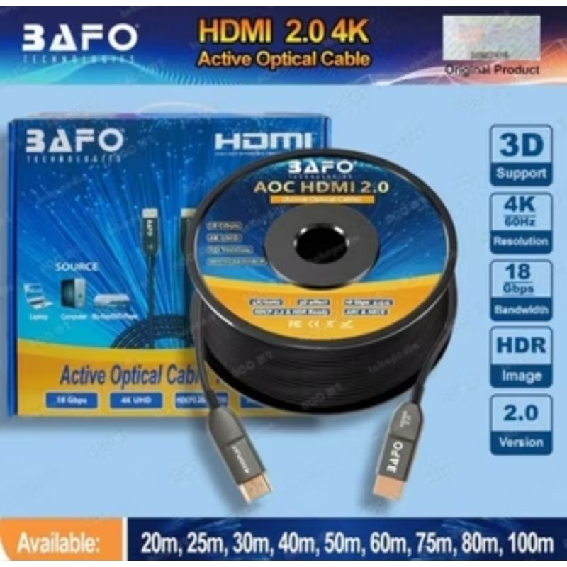 Bafo Kabel HDMI Fiber Optic 50Meter V2.0 4K Aktif