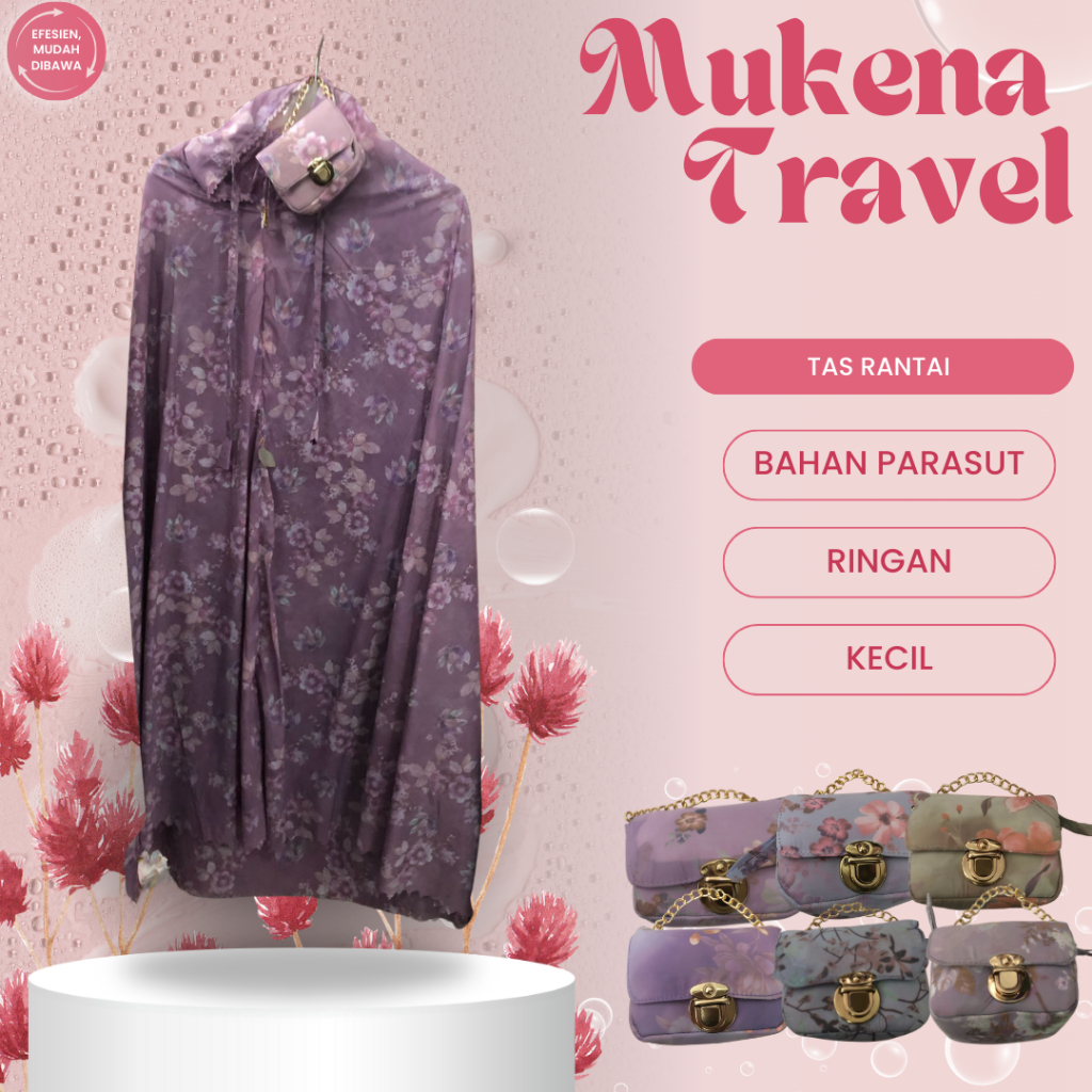 MUKENA TRAVEL PARASUT KOREA, TAS RANTAI Mukena 2in1 Travel | Mukena Travel Katun Motif Bunga