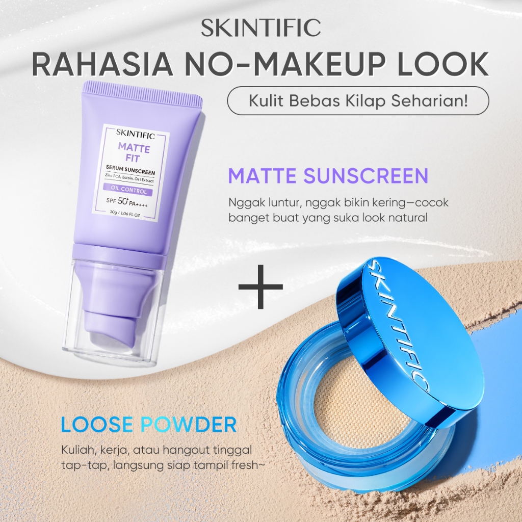 SKINTIFIC -2pcs Matte & Protect Combo | Invisiblur All-Day Loose Powder 10g + Matte Sunsreen 30g |  
