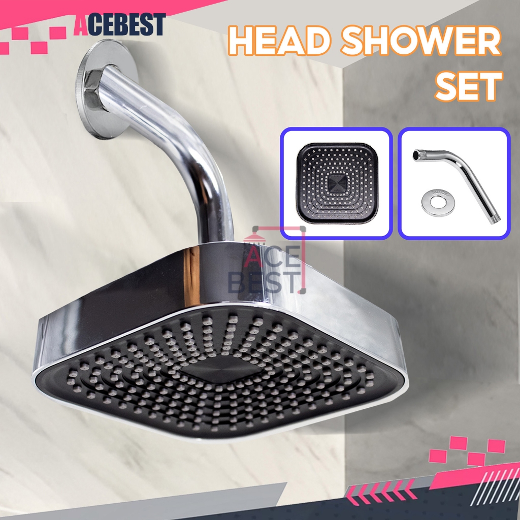 Head Shower Atas Shower Mandi Bentuk Kotak Hitam Bahan Abs Chrome DP-323+WG-238 Silver
