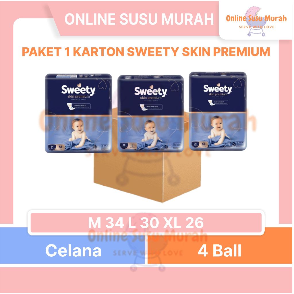 PAKET 1 KARTON / 4 BALL SWEETY SKIN PREMIUM PANTS M 34 L 30 XL 26 POPOK CELANA M34 L30 XL26 PPKS