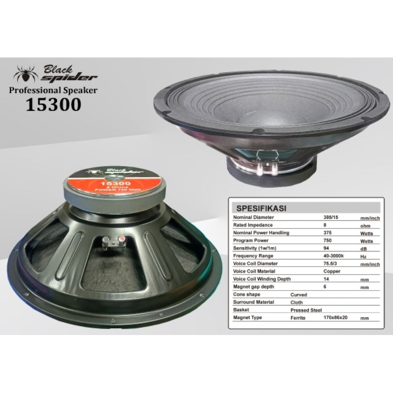 SPEAKER COMPONENT BLACK SPIDER BS 15300 SPEAKER 15 INCH 750 WATT BS 15 300