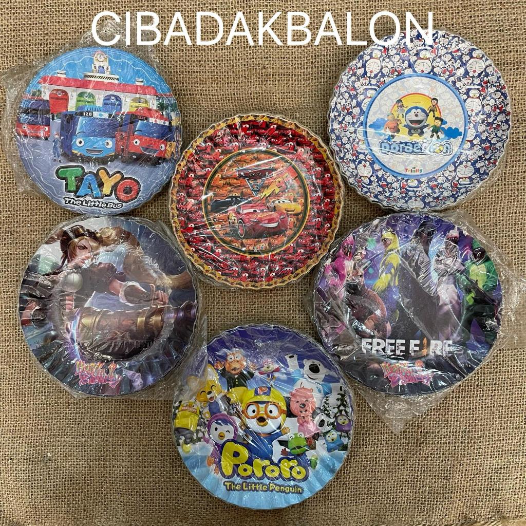 Piring Kertas Tayo Cars Doraemon Mobile Legends Pororo Free Fire / Piring Pesta Karakter / Piring Ul