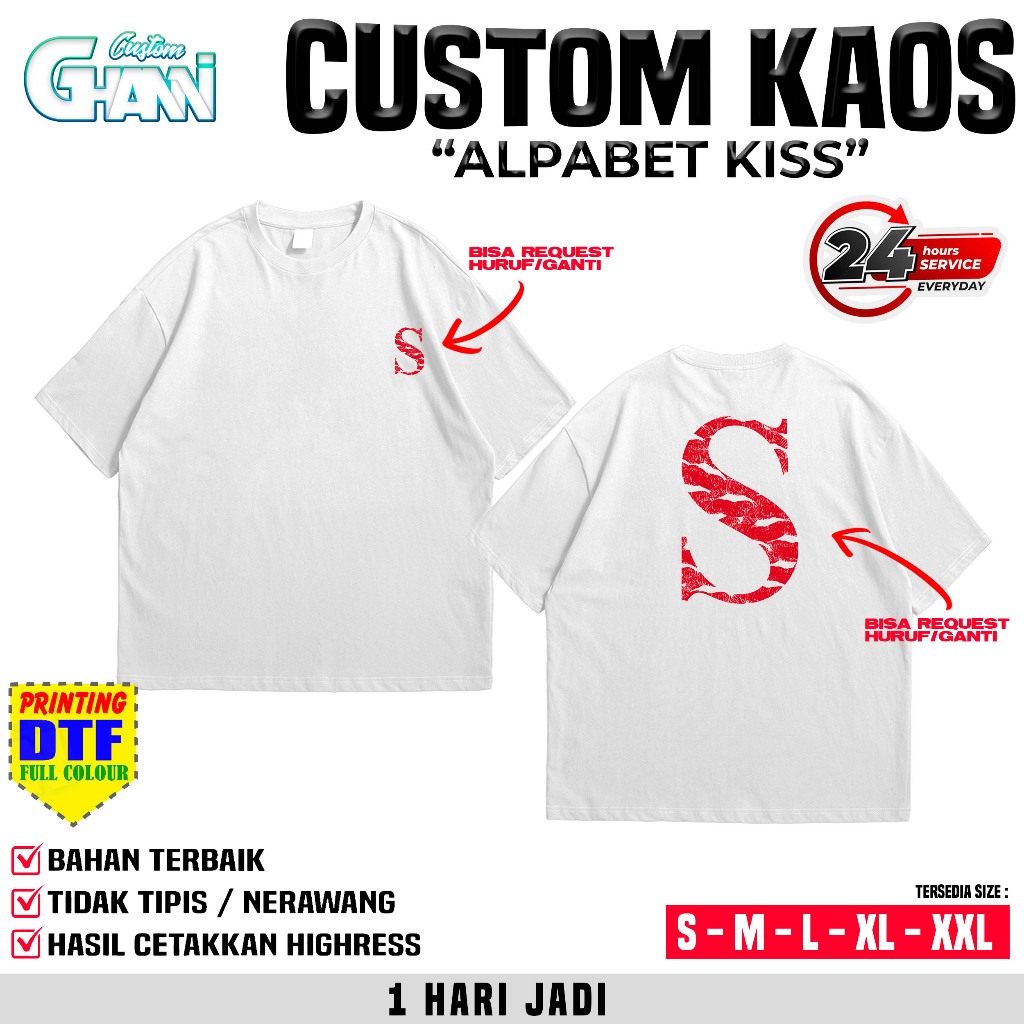 GHANNI CUSTOM - KAOS CUSTOM BUCIN SERIES INISIAL KISS YOU BISA GANTI INISIAL NAMA KAMU - KAOS COUPLE