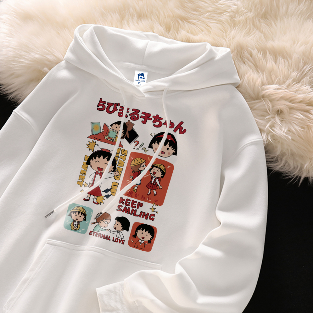 Hoodie Wanita Kekinian Model Korean Style | Motif Chibi Maruko Chan | Bahan Milk Cotton