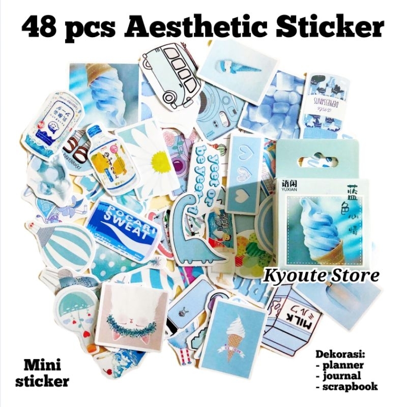 

[ISI 48 PCS] Stiker Aesthetic Biru Lucu | Cute Sticker Pack untuk Journaling, Scrapbook, Diary