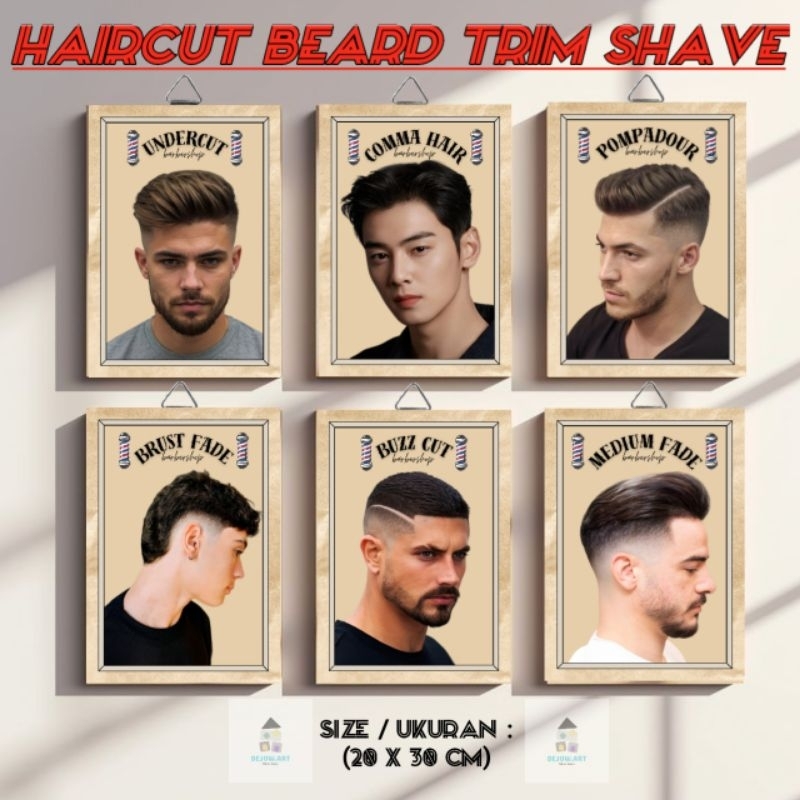 Hiasan dinding barbershop model rambut (20×30cm) poster kayu rambut model terbaru perlengkapan tukan