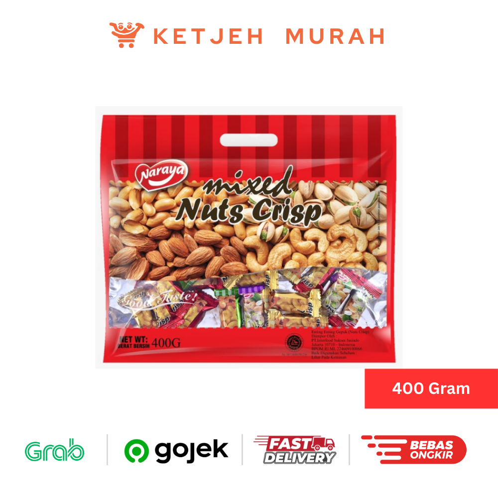 

Naraya Mixed Nuts Crisp Permen Mix Peanuts, Almond, Pistachio, Cashew Mede 400 Gram