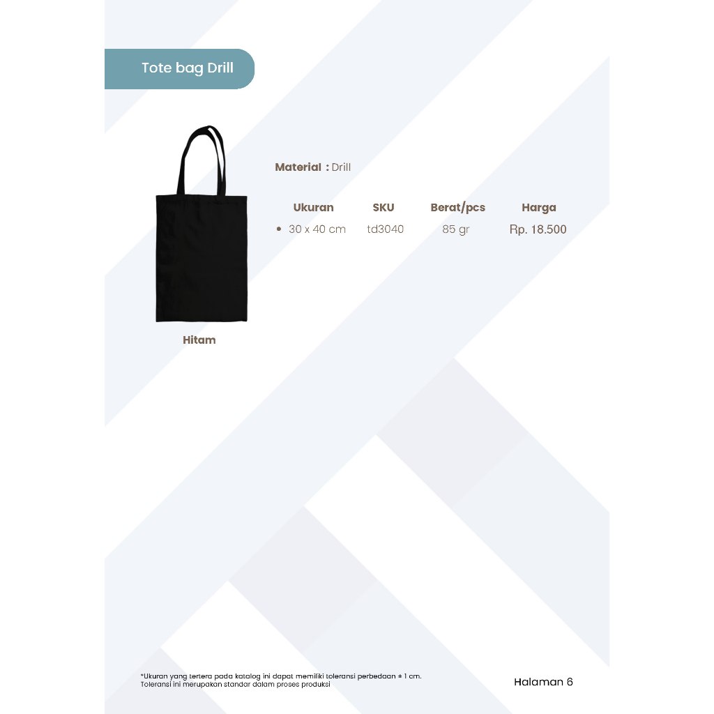 Tote Bag Drill (Polos) dapat menerima pesanan kustom