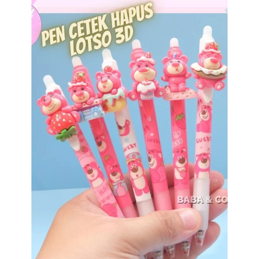 

Pulpen Cetek Hapus / Pen Mekanik Hapus Erasable Lotso 3D Lucu Imut