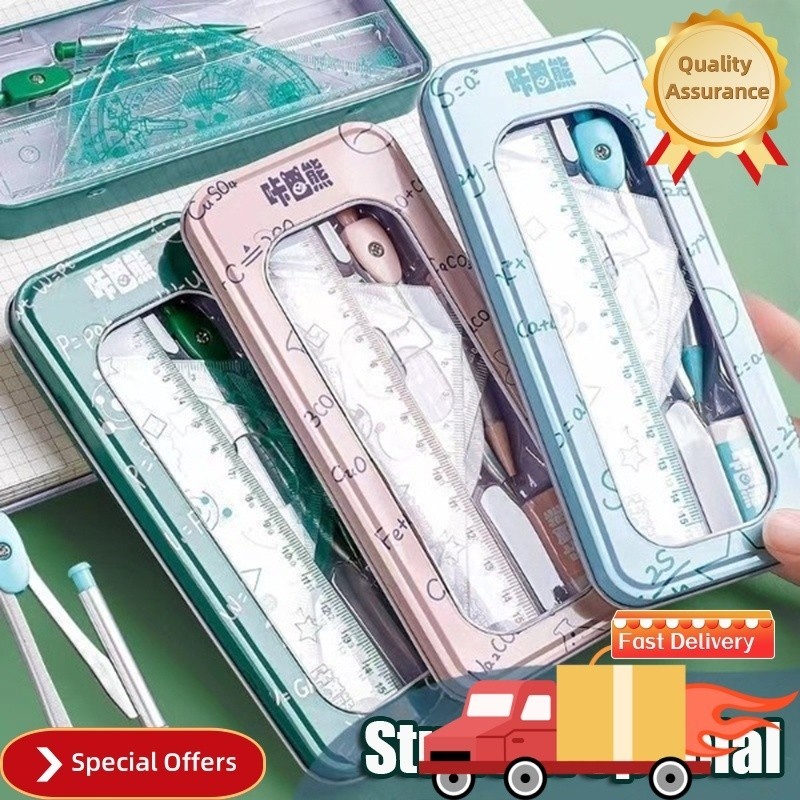 

Set 8 Buah Penggaris Geometri Kompas/Kotak Logam/Penggaris Segitiga/Busur Derajat/Penghapus Alat Tes Matematika