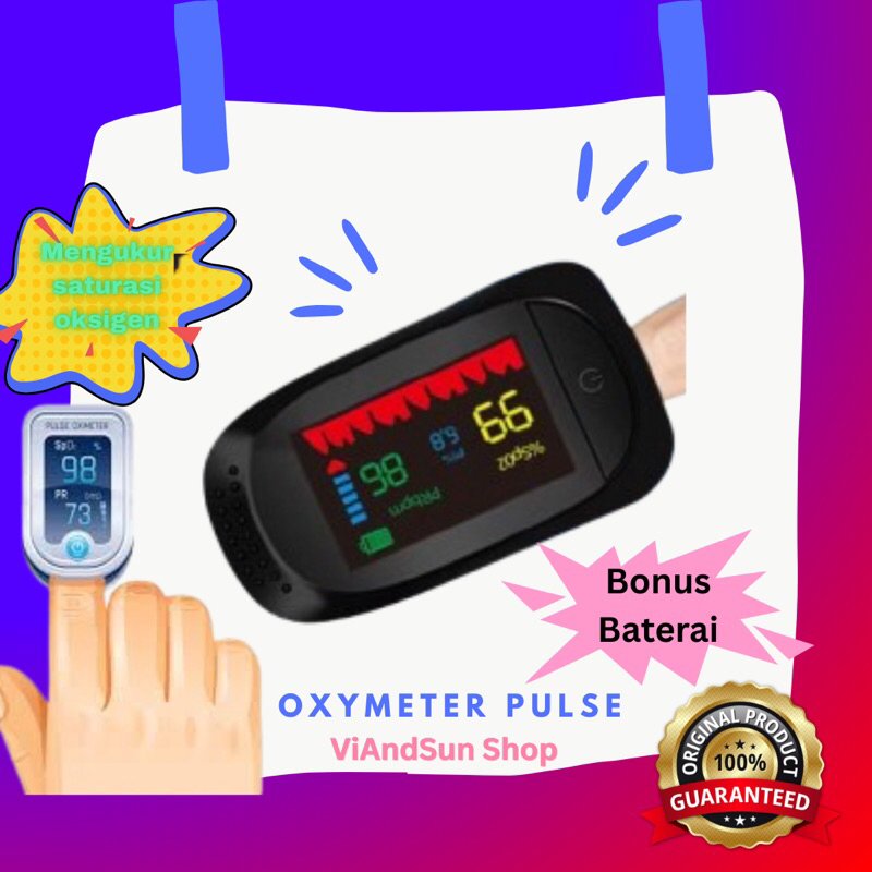 Oxymeter Pulse , Oximeter Fingertip A2 , Saturasi Oksigen, Bonus Baterai ABC