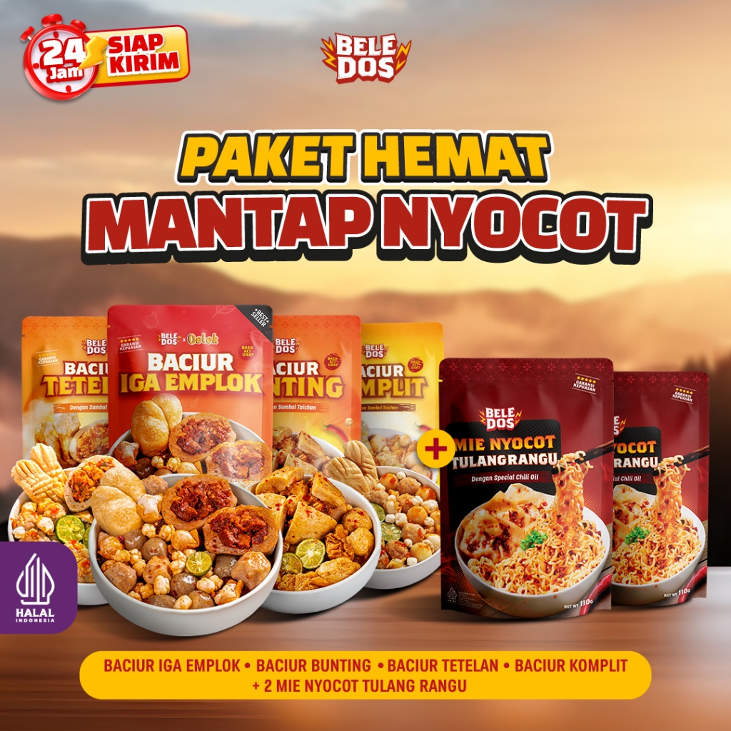 

[SPECIAL DAPAT 6 PCS] Beledos Paket Mantap Lengkap/Pangsit Nyocot Tulang Rangu/Pangsit Nyocot Ayam Keju/ Mie Nyocot Tulang Rangu Chili Oil Pedas/ Baso Aci Pedas Baciur Sambal Taichan