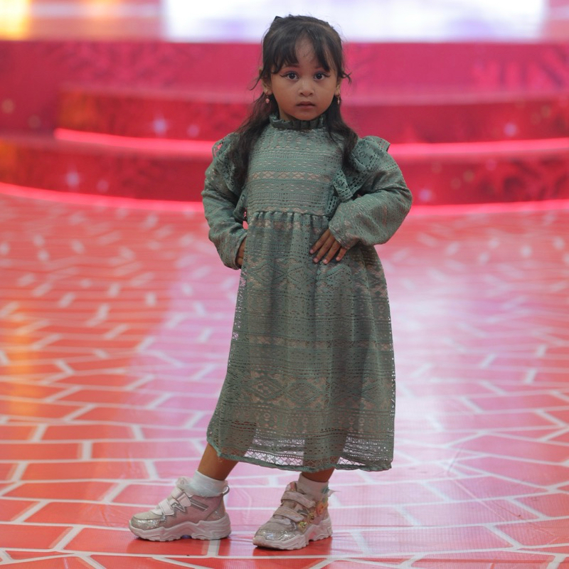MIGU ANGGUN DRESS TUNIK HIJAU BROKAT FURING KATUN ADEM TUNIK BATIK ANAK  HIJAU TUA BAGUS BROKAT