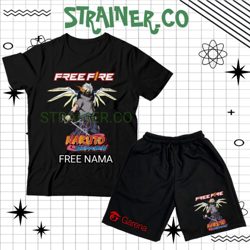 (BISA COD) Setelan Fashion Kaos Anak Baju Anak Celana Pendek Anak Distro FF FREE FIRE SASUKE BUNDLE 