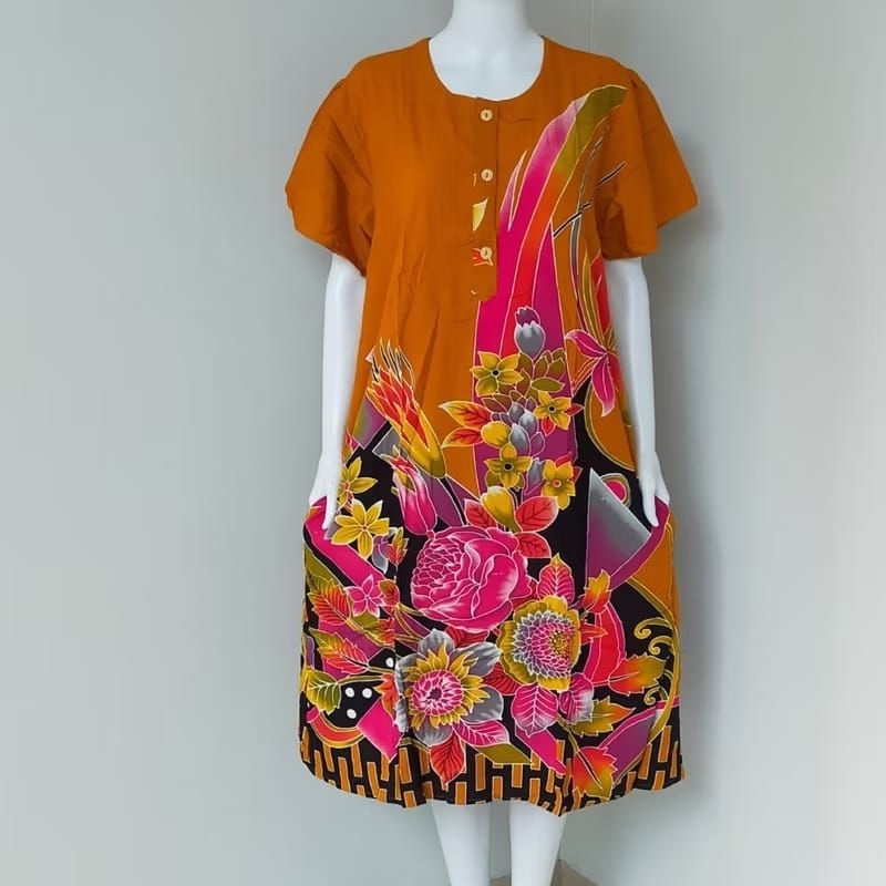 Daster Santai Dewasa Ld 120 Batik kencana ungu label biru