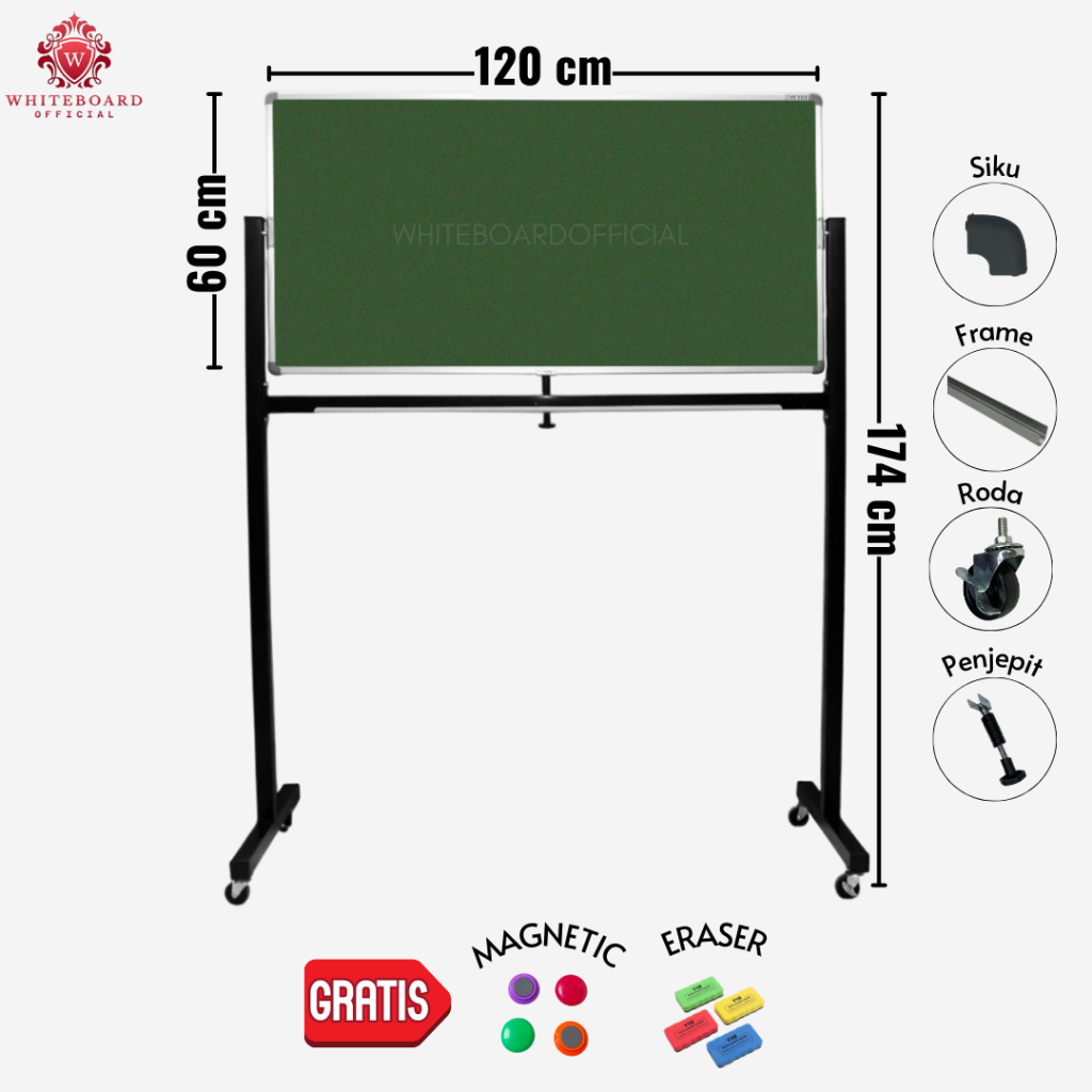 

SAKANA Papan Tulis Greenboard Magnet 60x120cm Standing / Chalkboard / Papan Board / Papan Cafe