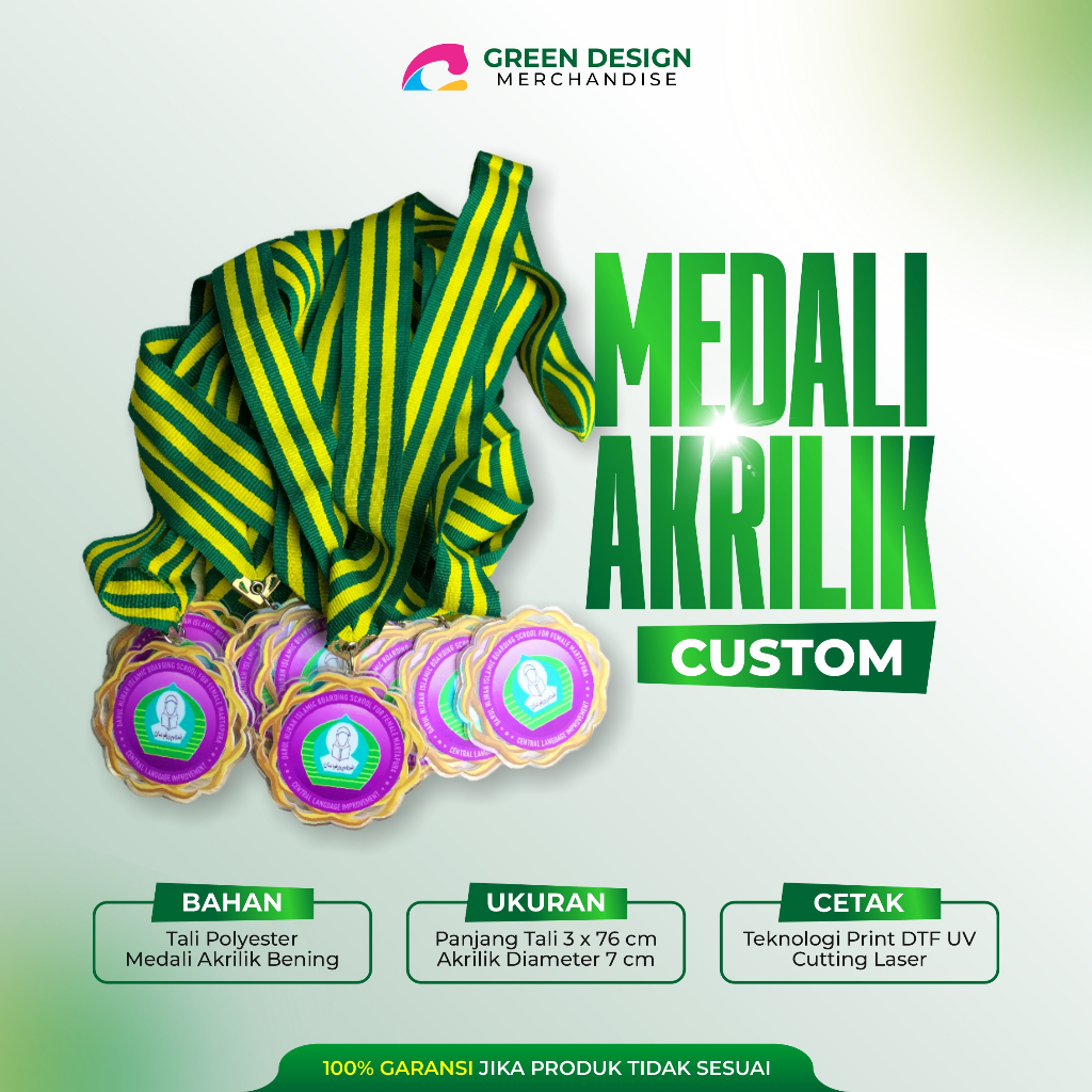 Medali Custom Akrilik Print DTF UV / Medali Wisuda / Medali Kelulusan / Medali TK SD SMP SMA