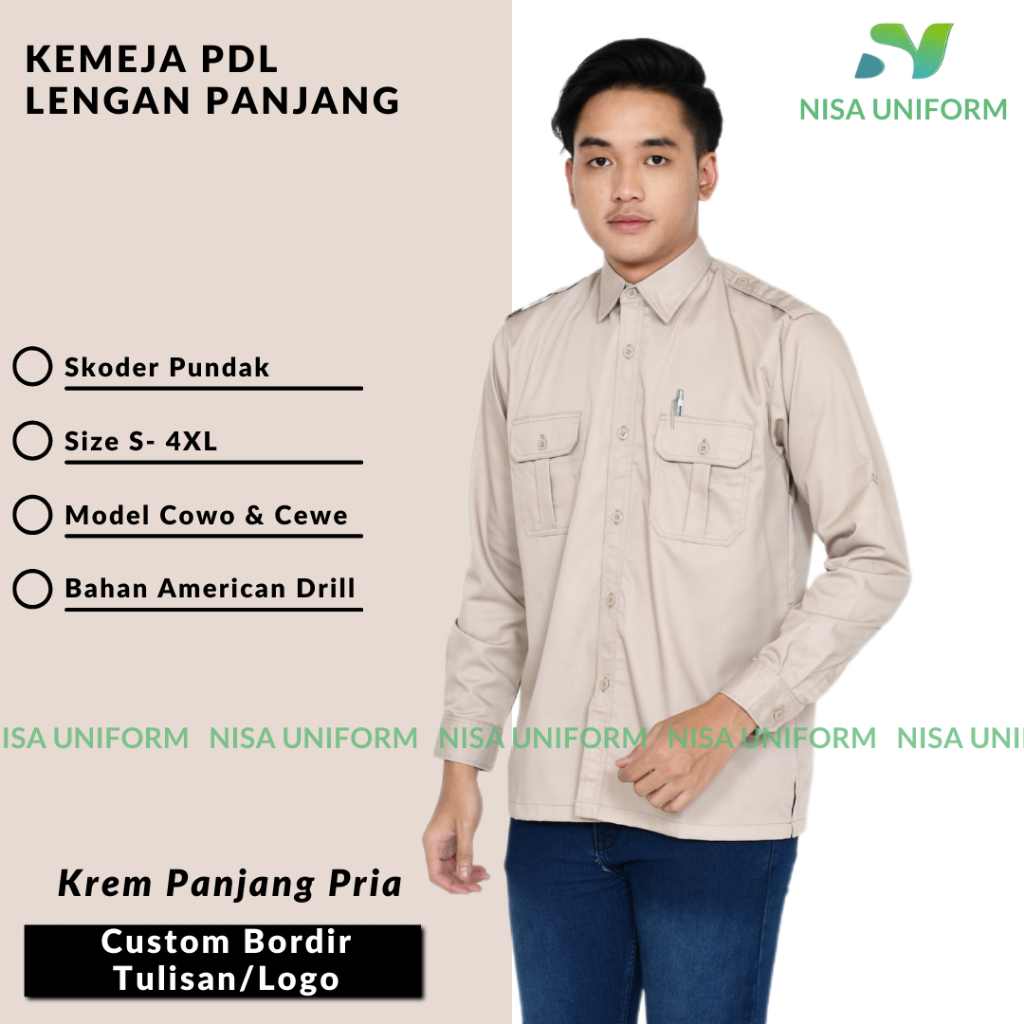 Seragam PDL Pria Lengan Panjang/Baju Dinas ASN PDL/Kemeja Kantor PDL/PDL Custom Bordir