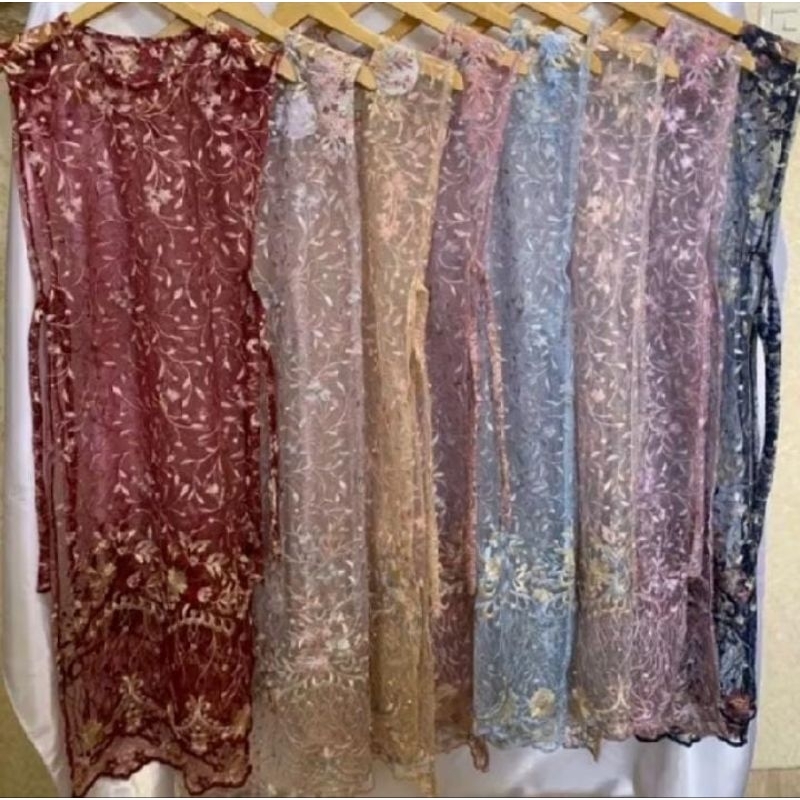 long vest tille bunga, rompi tali samping , long tille gliter , long tille mutiara