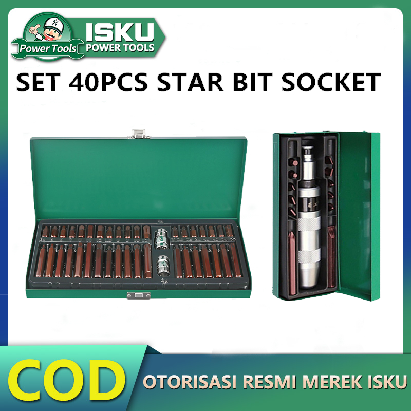 ISKU Mata Sok Bintang 40pcs s2 Mata Star Hex Spline Bit Set/Obeng ketok set 13pcs Obeng Set Putar se