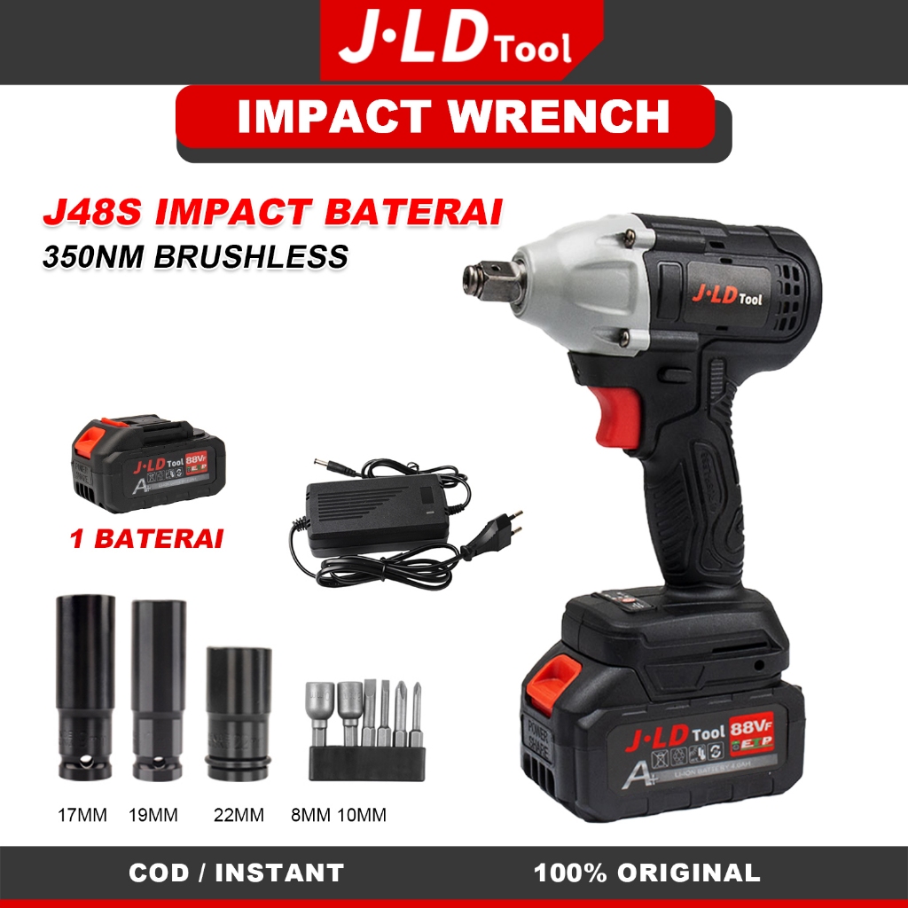 BISA COD JLD Impact Wrench Brushless 48S - IMPEK WRENCH Cordless  Mesin Bor Baterai 88VF - jld tool 