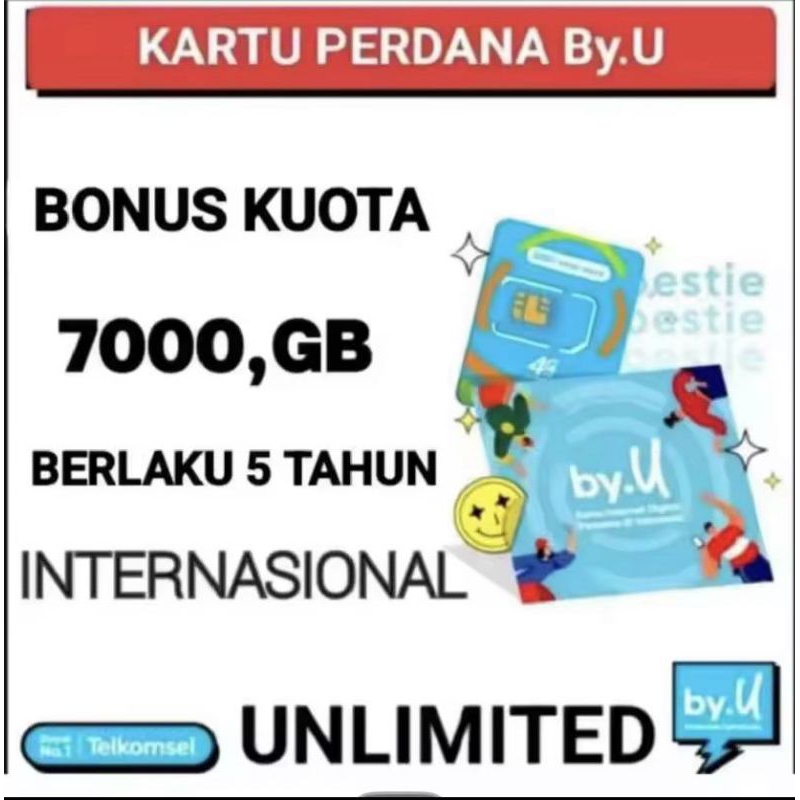 BAYAR DI TEMPAT Promo diskon awal tahun Kartu By.U Full Unlimited Tanpa Batas Kuota 5000,GB Selama 5