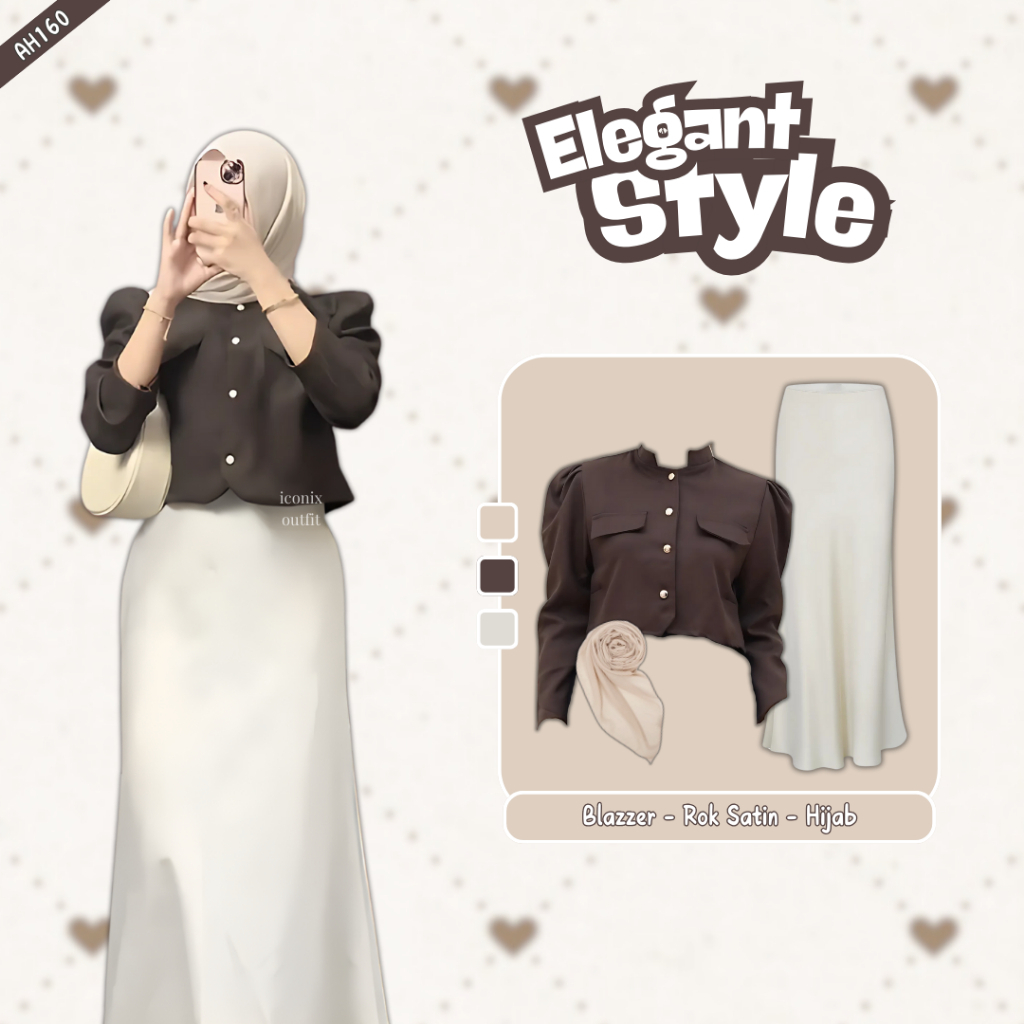 iconix outfit 3 in 1 set AH160 - ootd korean style one set wanita remaja hijab kekinian setelan blaz