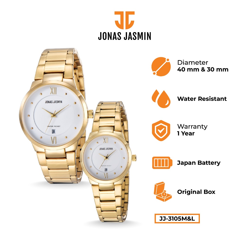 Jonas Jasmin - Jam Tangan Couple Analog JJ-3105 M/JJ-3105 L Include Box Fullset
