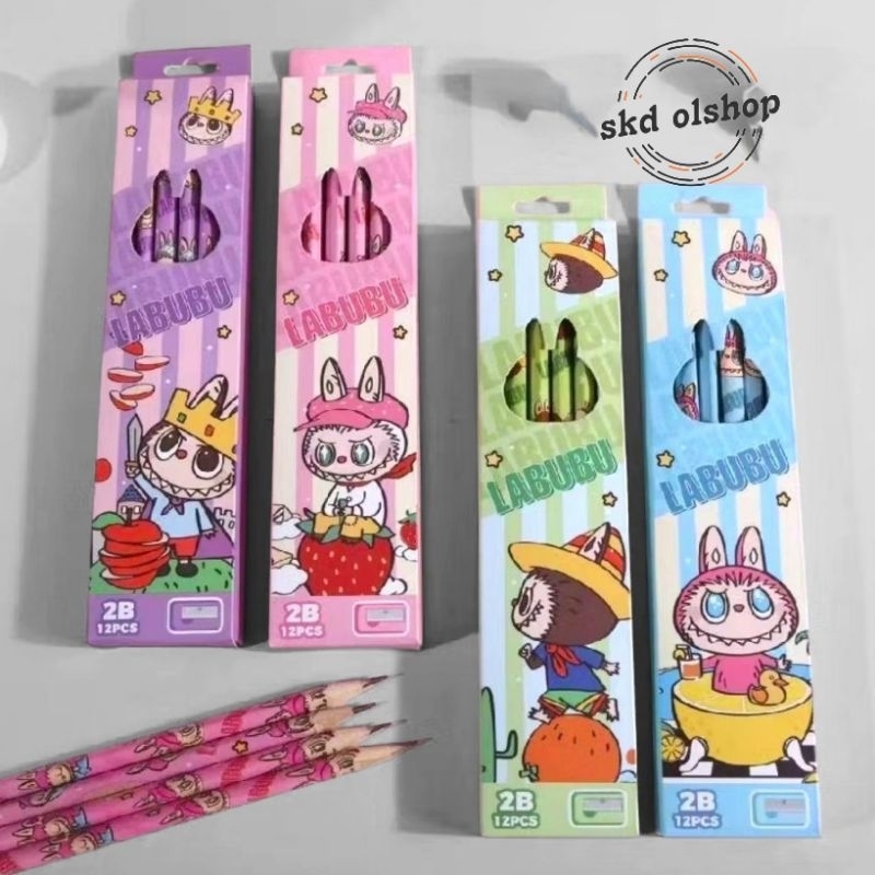 

Pensil 2B isi 12 pcs+rautan 1 pcs motif labubu pensil dengan hapusan