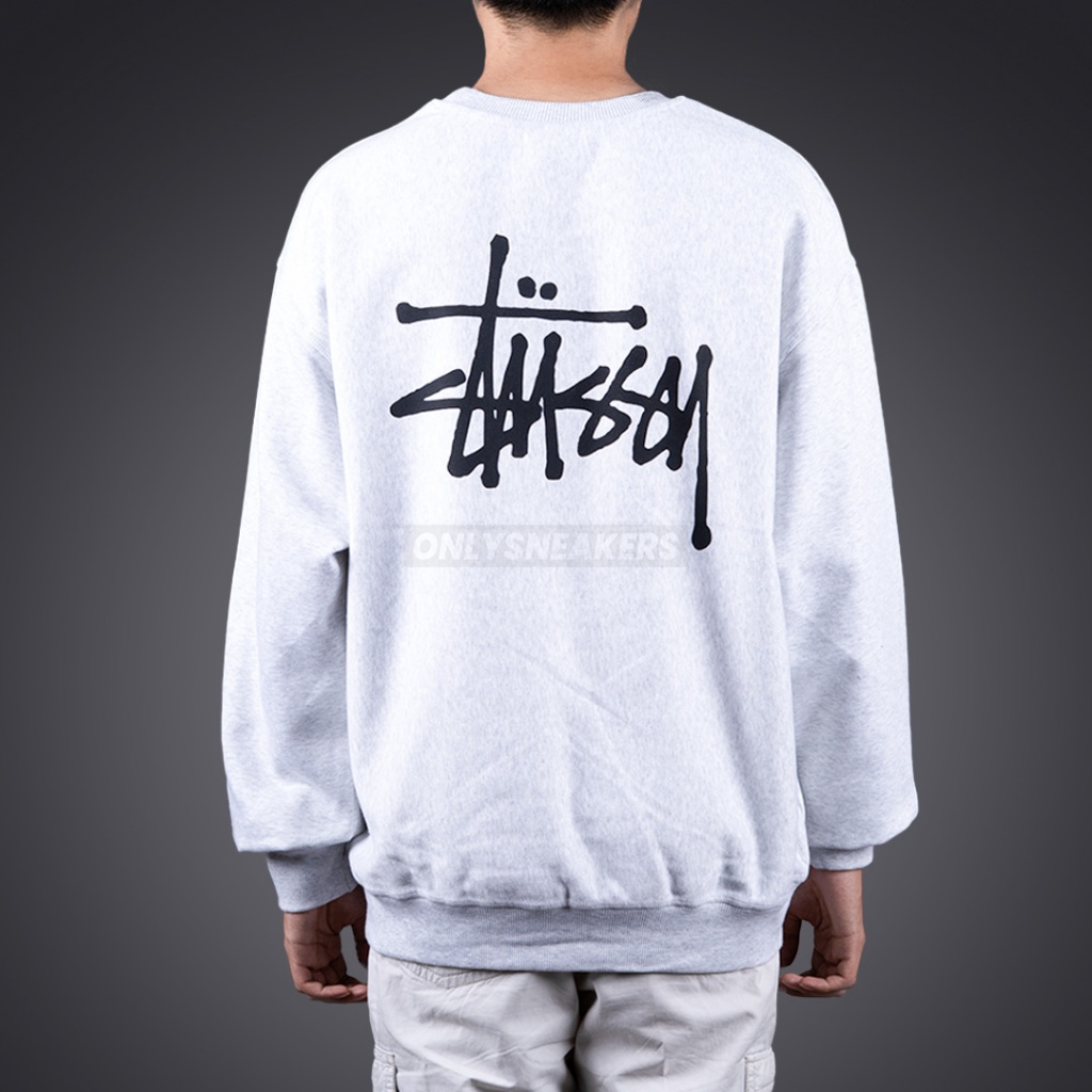 STUSSY BASIC STUSSY ASH HEATHER CREWNECK