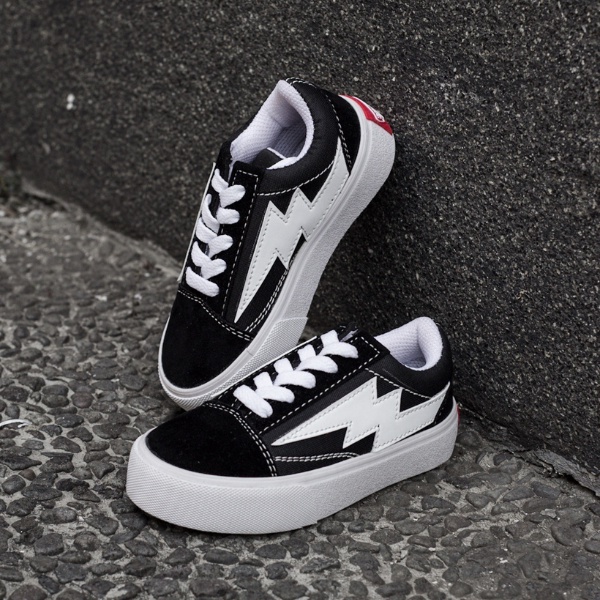 Sepatu Vans1 Anak Laki Laki Perempua Hitam Sneakers Kids Motif Petir Revenge x Storm Casual Sneakers