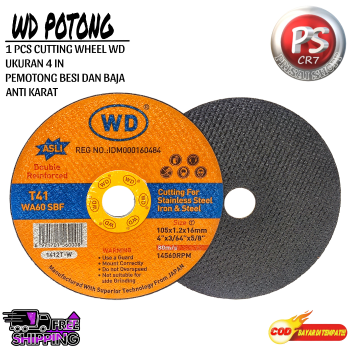 WD Potong Wd Batu potong (1pcs)Cutting wheel Original / wd potong buat besi batu kayu ukuran 4"inchi