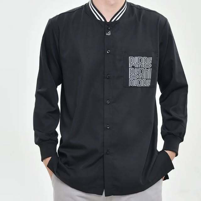 [PROMO] Baju Kemeja Koko Kemko Hasyim Rabbani Lengan Panjang Manset Mst Motif Warna Hitam Ukuran S