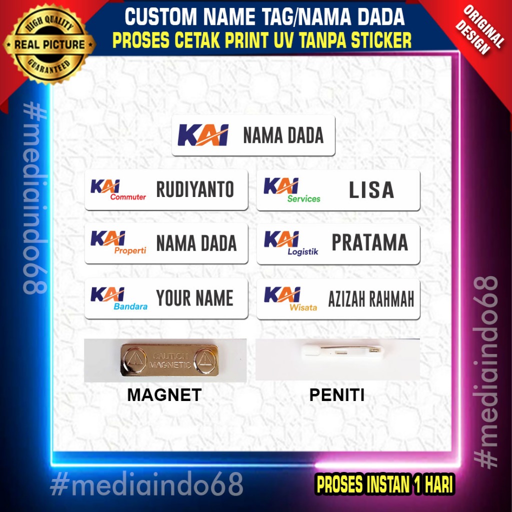 

Papan Nama , Name Tag , Nama Dada - PT.KAI ( Print UV tanpa Sticker Proses 1 hari )