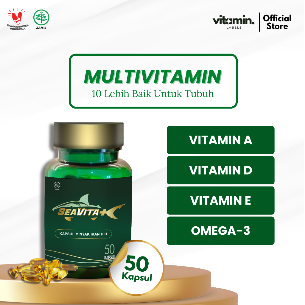 SEAVITA+ Suplemen Kapsul Jamu Obat Tradisional Minyak Hati Ikan Hiu Fish Oil Omeheart Wellness Vitam
