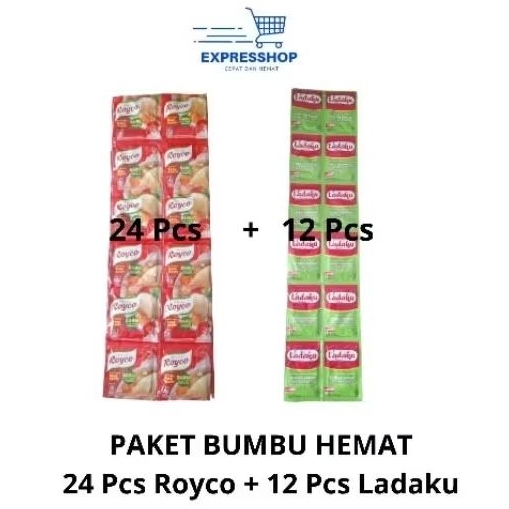 

36 Pcs (24 Pcs Royco + 12 Pcs Ladaku) | PAKET BUMBU HEMAT | Royco Rasa Sapi/Ayam | Ladaku Merica Bubuk Murni |