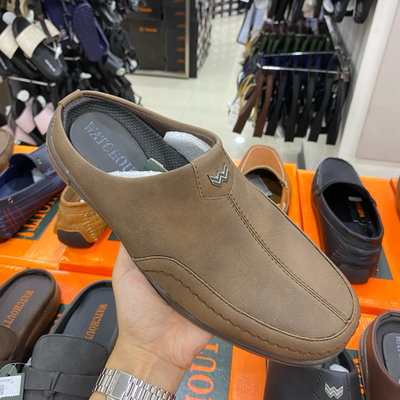 Watchout sepatu selop bustong pria bahan kulit