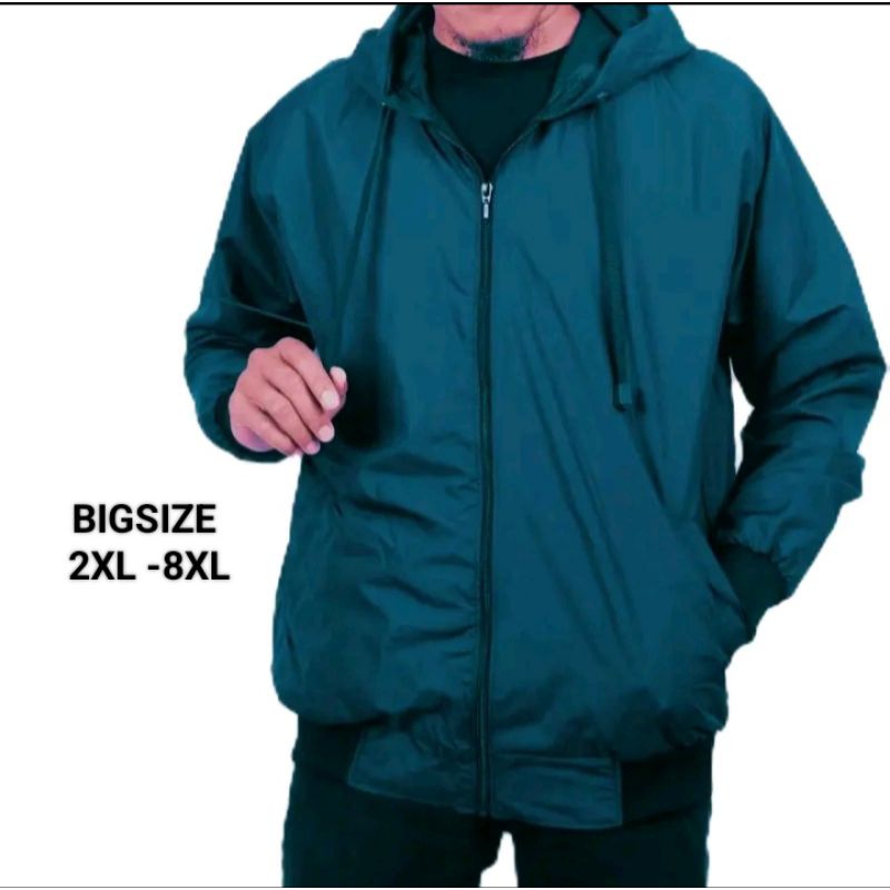 jaket Hoodie jumbo waterproof parasut pria wanita 2-7XL